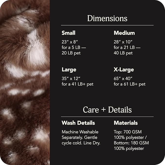 UnHide Floof Pet Bed - Small (23" x 8") - Extra Soft Dog Bed - Removable Faux Fur Cover - Machine Washable - Helps Ease Pet Anxiety & Provides The Perfect Sleep - Deer