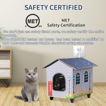 NAMOTEK Elevated Heated Cat Houses for Indoor/Outdoor Cats with Heated Cat Bed Waterproof， Insulated Providing Safe Feral Cats, Easy to Assemble Small(15" x 13" x18)