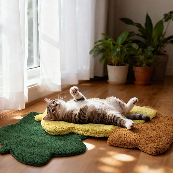 3 Pack Self Warming Pet Bed Leaf Shape Self Heating Cat Dog Mat Washable Thermal Sleeping Pad for Indoor Outdoor Hedgehog, Bunny, Sugar Glider, Rat, Chinchilla(Mixed Colors,Small-16 x20)
