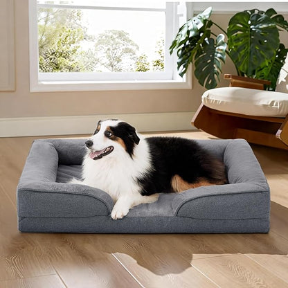 MADE 4 PETS Orthopedic Dog Bed for Extra Large Dogs, Supportive Foam XL Pet Bed Sofa with Washable Removable Cover, Waterproof Large Dog Couch Bed, Non-Slip Bottom and Egg-Crate Foam, Grey