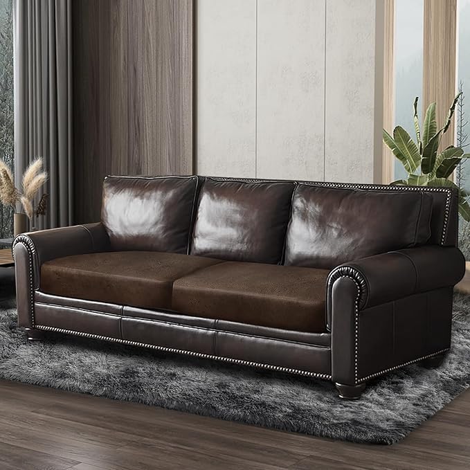 ANARACHON Leather Look Couch Cushion Covers Sofa Seat Slipcovers Sets Couches Furniture Protector for Sectional Armchair Loveseat Pets Kids Stretch Spandex Fabric (2 Cushion Sofa, Brown)