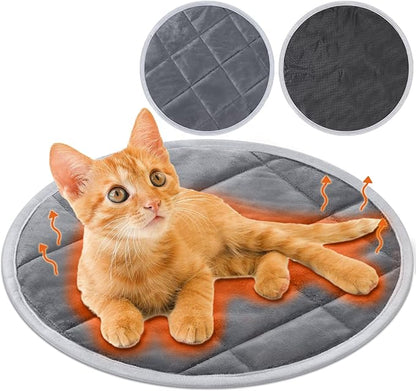Drydiet 2 Pcs Self Warming Cat Mat Round Self Heating Pad Bed Reversible Machine Washable Heated Bed Anti Slip Warming Pad Pet Mat for Cat Crate Indoor Outdoor(Gray,14 Inch)