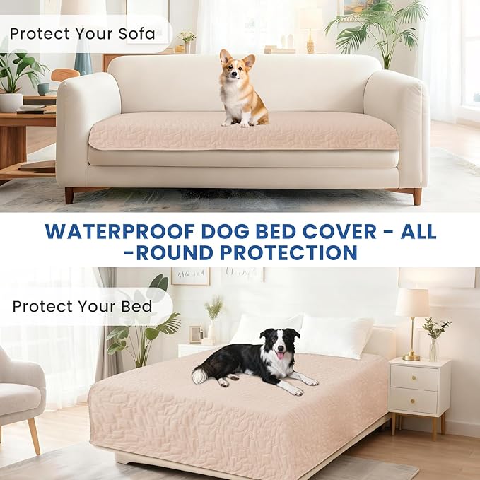 Waterproof Dog Bed Cover, Non-Slip Dog Blanket for Couch, Couch Covers for Dogs Washable, Pet Blanket for Furniture, Pet Bed Mat for Sofa, Car, Pet Supplies (52x82 Inch, Beige)