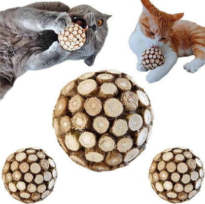 miwoowim 3PCS Cat Ball Toy,Silvervine Ball with Catnip Gall Fruit silvervine Sticks Powder Inside,Catnip Toys for Indoor Cats,Kitten Cleaning Teeth Cat Chew Toy
