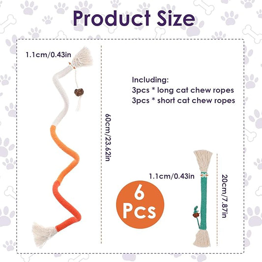 6Pcs Cat Chew Rope Toy Pet Chew Toys Interactive Cat Nip Kicker Toy Bent Cats Rope Toys Bite-Proof Playthings Kitten ChewRopes Pet Supplies for All Breeds Cats Teeth Cleaning Stress Relief
