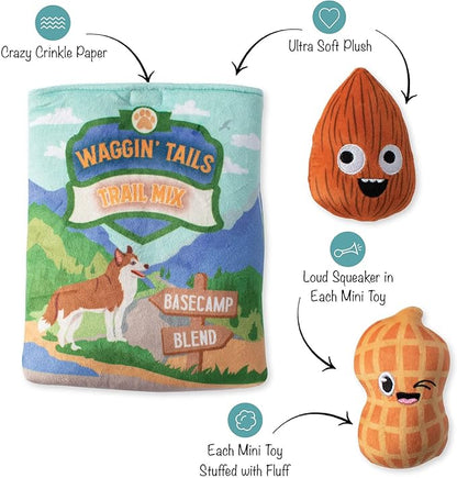 Fringe Studio Hide & Seek Plush Burrow Dog Toy Set, WAGGIN Tail Trail Mix(289212), Multicolored