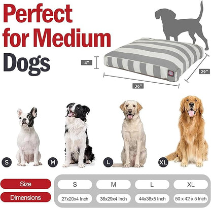 Majestic Pet Shredded Memory Foam Dog Bed Medium with Removable Washable Cover 35x29x4 Inch - Rectangle Orthopedic Dog Bed for Senior Dogs–Flat Durable Dogs Crate Bed - Vertical Stripe - Gray