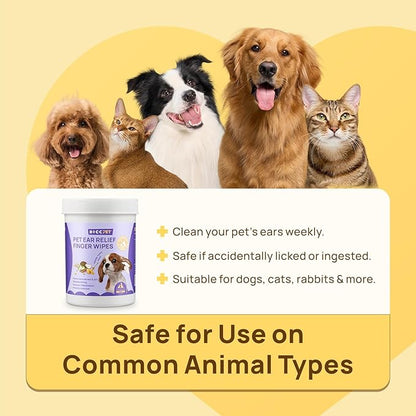 HICC PET Ear Cleaner Wipes for Dogs & Cats, Vet-Recommended Dog Ear Infection Treatment to Relief Itching & Inflammation, Remove Wax, Dirt & Stop Smelly, Cleaning Deodorizing Wipes 50ct(Honey Scent)
