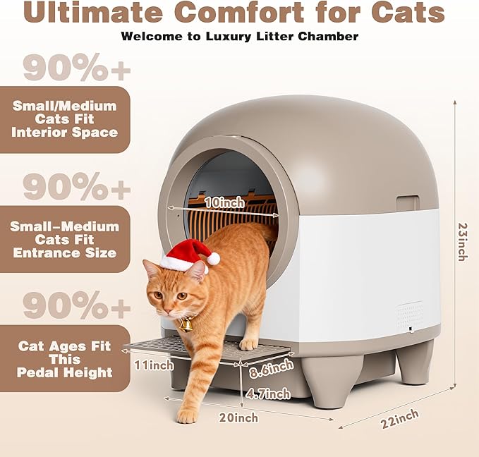 Greesum Smart Self-Cleaning Cat Litter Box, Fully Enclosed Automatic Litter Box with App Control, Safety Sensors& Large Capacity for Multi-Cat Homes, Includes Waste Bags & Mat
