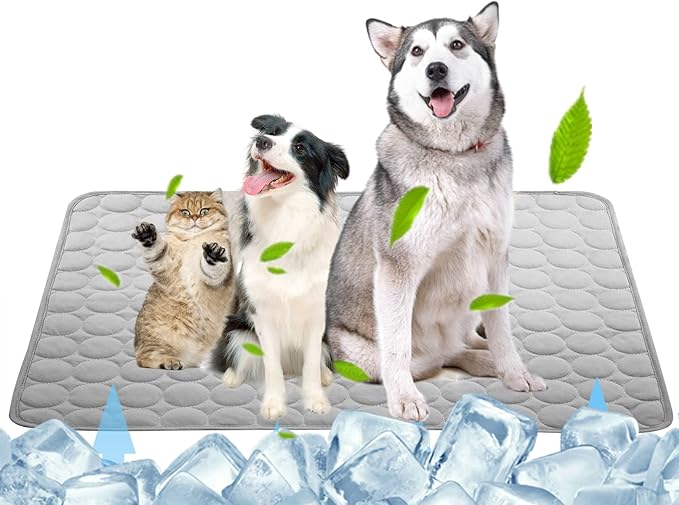 SOMOYA Dog Self Cooling Mat Pet Washable Cooling Pads Blanket Sleeping Kennel Mat,Ice Silk Sleep Mat Pad Non-Toxic Breathable Sleep Bed Beach for Large Dogs Cats (Grey, 27.5x39.4 in)
