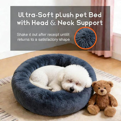 Comfort Donut Dog Bed for Small Dogs, Cat Bed & Pet Bed for Indoor Use, Medium Size with Soft Plush, Round Dog Beds for Large Dogs and Cats (Gray, 36''Lx36''Wx8''Th)