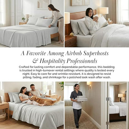 Southshore Fine Living, Inc. 6-Piece Extra Deep Pocket Sheets Set, Full Size Hotel Quality Grey Sheets, Soft Microfiber Full Size Bed Set with Flat and Fitted Sheet, 4 Pillowcases, Light Grey