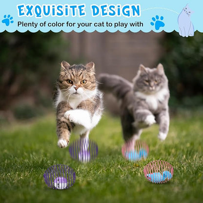 Jecery 5 Pcs Cat Spring Balls Toys Stretchable Rolling Balls Colorful Playful Coils Interactive Action Toy Caged Rats for Kitten Pet Supplies (Mouse and Bell,Multicolor)