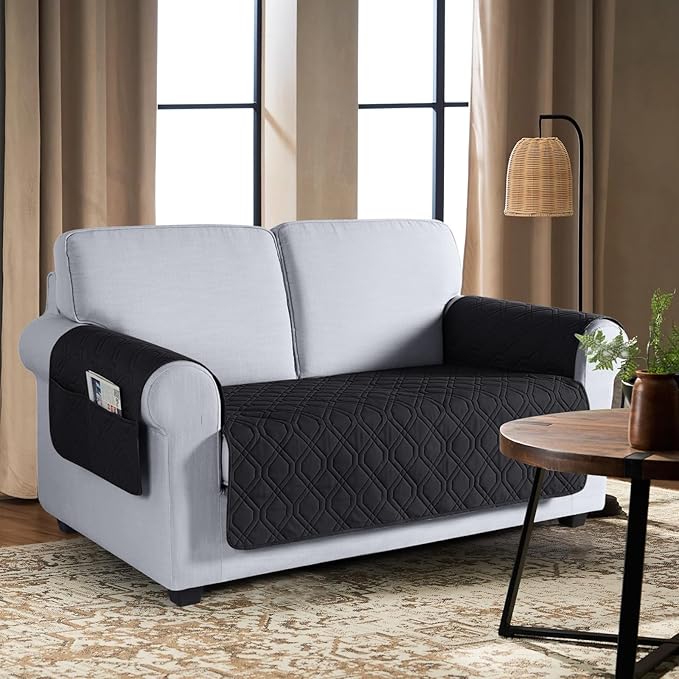 VANSOFY Couch Cover, Waterproof Sofa Covers Washable Slipcover Furniture Protector Couch Seat Covers Non-Slip Couch Cover for Dogs, Pets(Loveseat, Black)