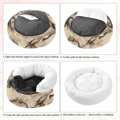 Dog Bed Ultra Soft Fluffy Comfortable Cat Bed, Champagne Gold Marble Washable Dog Beds Anti-Slip Round Pet Beds for Medium Dogs