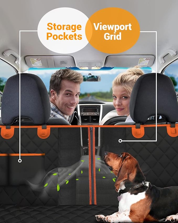 Dog Car Seat Cover, 600D Heavy Durable Dog Seat Cover for Back Seat, 100% Waterproof Scratch Proof Nonslip Dog Hammock for Car with Side Flap, Pet Seat Covers with SeatBelt for Cars Sedan SUV Trucks