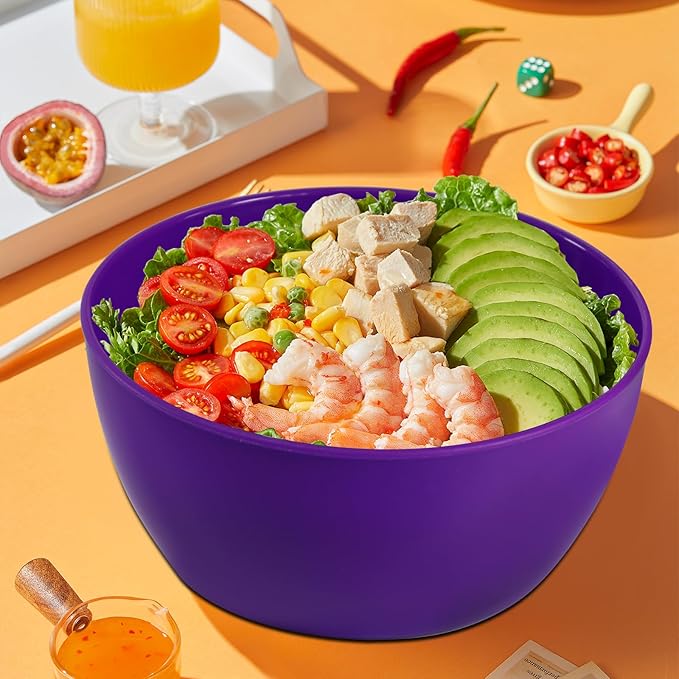 Set of 4 Plastic Prep Bowls with Lids，Microwave and Dishwasher Safe,Ideal for Baking, Prepping, Cooking and Serving Food (Purple)