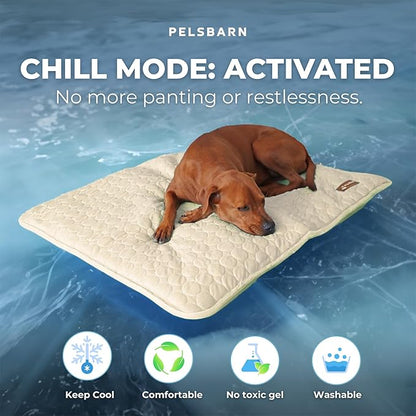 Pelsbarn Dog Cooling Mat- Ice Silk Summer Comfort, Self Cooling, Non-Slip Dog Pad, Durable & Washable, Mat for Extra Large Dogs 33"" x 45"", Support Shelter Dogs with Every Purchase (Beige)