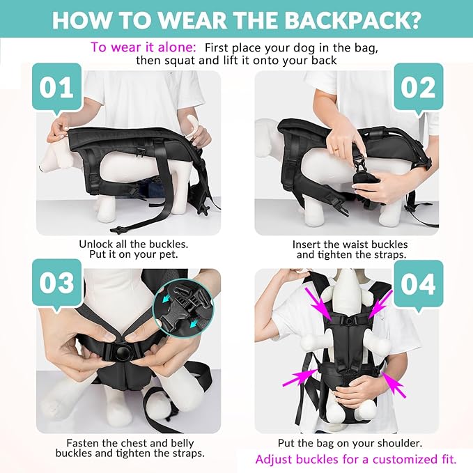 Lukovee Dog Backpack Carrier, Legs Out Easy-fit Dog Front Carrier for Small Medium Dogs, Adjustable Hands Free Dog Chest Carrier for Hiking Cycling (B,Small)