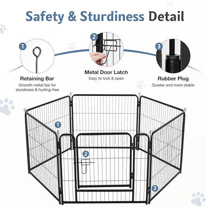 DUMOS Dog Playpen Indoor, Metal 40 Inch 6 Panels Foldable Pet Fence with Door, Outdoor Small Medium Large Dog Puppy Portable Exercise Play Pen for RV Camping, Trips, Play Yard