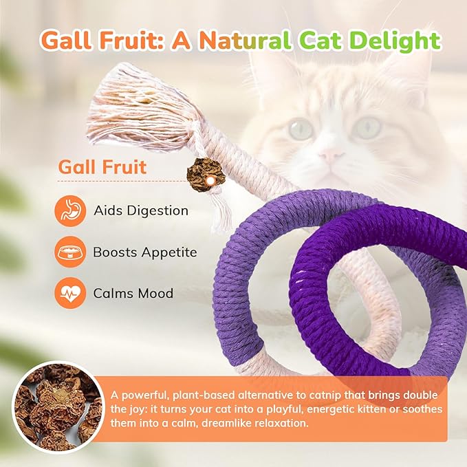 4Pcs Cat Chew Ropes, 27.6inch, Cat Toys for Indoor Cats with Natural Gall Fruit, Interactive Cat Rope Toys for Teeth Cleaning, Boredom Relief, Interactive Kitten Nip Toys and All Breeds