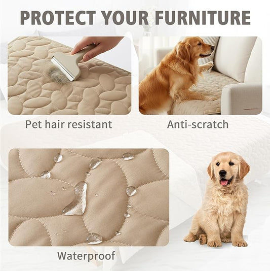 Ameritex Waterproof Pet Bed Cover Anti-Slip Dog Bed Blanket for Sofa and Furniture Waterproof New Pattern Design (Beige, 30x90 Inch (Pack of 1))