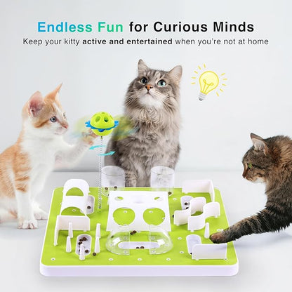 ALL FOR PAWS Interactive Cat Puzzle Feeder, Slow Feeder with Teaser Ball, Treat Maze Feeder & Brain Toy, Mentally Stimulating Enrichment Toy for Kittens & Indoor Cats