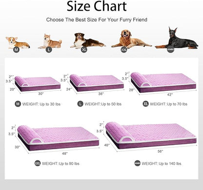Orthopedic XL Dog Bed Large Sized Dog with Pillow 42''X28'', Waterproof Soft Comfortable Egg Crate Foam Pet Crate Beds Mat with Removable Washable Cover and Non-Slip Bottom, Lilac