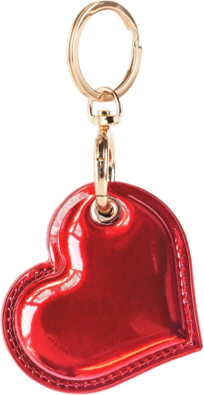 Leather Charm Keychain Holder Case Compatible with AirTag,Cute Protective Heart-Shaped Cover with Luxe Ring Clip,Finder GPS Tracker Case for Wallet Keys,Bag,Pets(Edge-Sealing,Red)