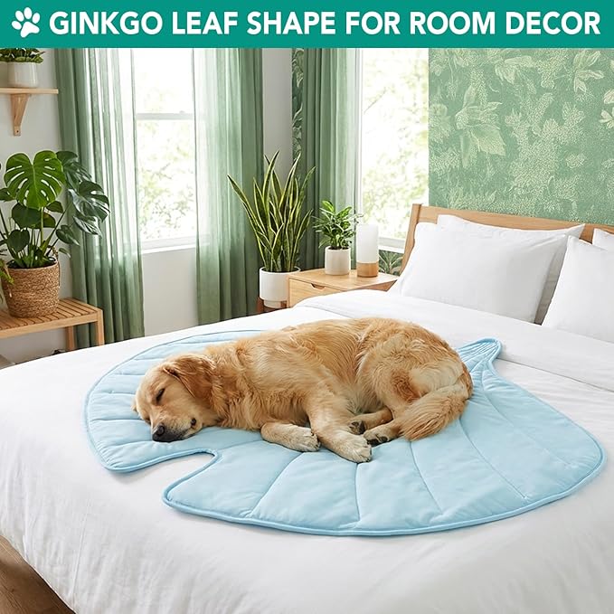 PetAmi Dog Cooling Mat, Ginkgo Leaf Shape, Reversible Cooling Nylon Blanket Soft Fleece Pet Pad for Dogs Cats, Summer All Season Use Q-Max>0.3, Small 35x40 in, Light Blue