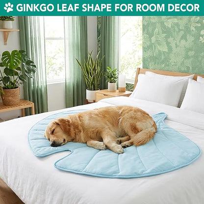 PetAmi Dog Cooling Mat, Ginkgo Leaf Shape, Reversible Cooling Nylon Blanket Soft Fleece Pet Pad for Dogs Cats, Summer All Season Use Q-Max>0.3, Large 55x59 in, Light Blue
