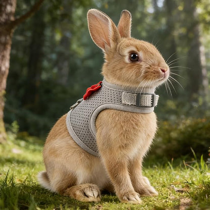 AIITLE Rabbit Harness and Leash Set with Cute Bow, Soft Breathable Mesh Vest Harness for Rabbits Kitten Ferret Puppy Small Pets Walking Supplies Grey L