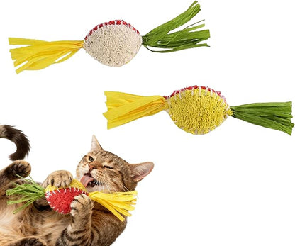 Mira's Pocket Natural Loofah Cat Toy with Feathers, Elastic Bouncing Chew Toy with Catnip & Bell, Self-Play Enrichment Toy for Indoor Cats to Relieve Boredom (Color Mixing)