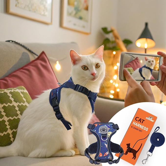 BEAUTYZOO Cat Harness and Leash for Walking, Escape Proof Soft Adjustable Vest Harnesses for Medium Large Cats, Easy Control Breathable Reflective Strips Jacket, Blue, M