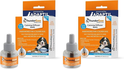 ThunderEase Dog Calming Pheromone Diffuser-Refill, Powered by ADAPTIL, Vet Recommended to Relieve Separation Anxiety, Stress Barking, Chewing,The Fear of Fireworks & Thunderstorms (30 Day) (Pack of 2)