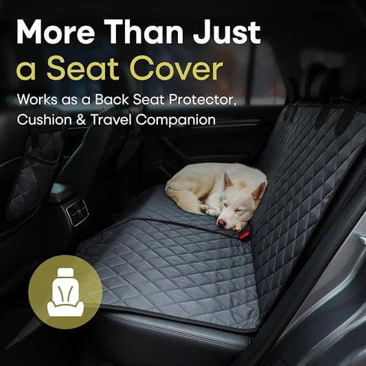 Jubily Dog Car Seat Cover for Back Seat, 100% Waterproof 600D Oxford Cloth Non-Slip Car Seat Protector, Universal Fit Pet Seat Cushion with Storage Pocket, Safety Ropes & Leash (Black Edge)
