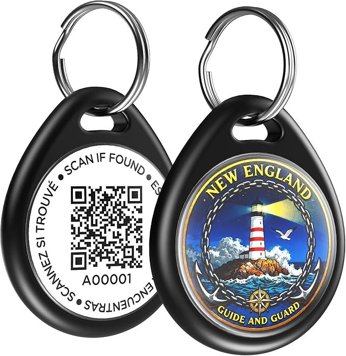 Dog Tags Personalized for Pets, Lighthouse Pattern QR Code Dog Name Tags for Pet Collar, Online Profile, Scan Location Alerts, (Black Lighthouse)