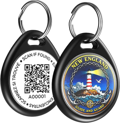 Dog Tags Personalized for Pets, Lighthouse Pattern QR Code Dog Name Tags for Pet Collar, Online Profile, Scan Location Alerts, (Black Lighthouse)