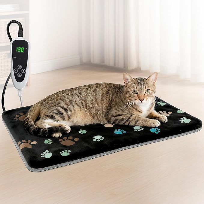 GOLOPET Pet Heating Pad 20x16 in with Smart Thermostat Switch and Power Line Protection Tube,Obtained MET and UL Dual Certification,Waterproof Pet Heating Pad for Dogs with Plush Fabric Cover-Black