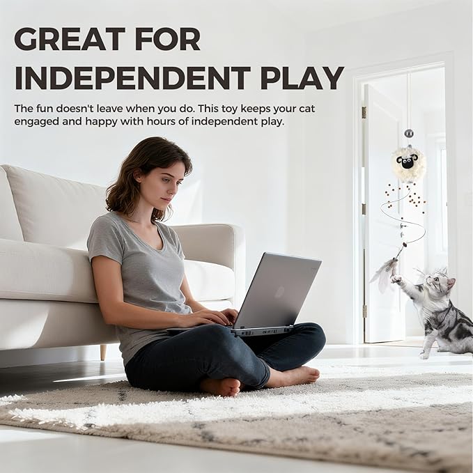 Interactive Cat Toys for Indoor Cats - [2026 New] Elastic Cat Feather Toys with Lamb-Shaped Puzzle Dispenser, Hanging Enrichment Toy that Delivers Joy and Award