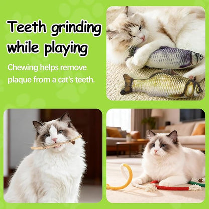 Goosheep Cat Toys 6Pcs with Chew Rope & Silvervine Sticks & Floppy Fish for Indoor Cats, Natural Dental Care Interactive Cat Catnip Toys for Chewing, Teething, Biting and Kicking