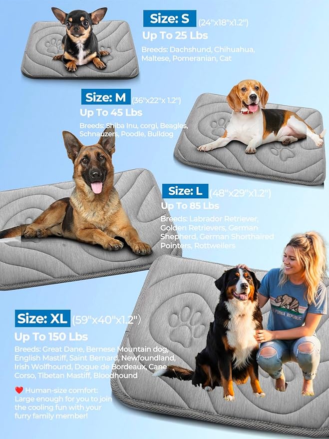 Dog Cooling Mat, Anti-Slip, Thick 3D Orthopedic Summer Pad for Dogs & Cats, Q-MAX > 0.5, Non-Toxic, Machine Washable, Chew-Resistant, Portable for Crate, Bed, Sofa, Car (Cool Grey, Medium)