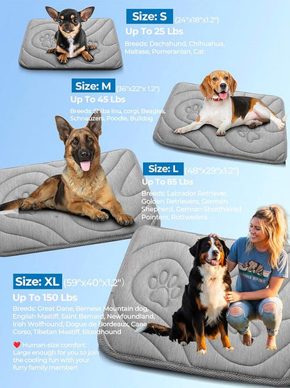 Dog Cooling Mat, Anti-Slip, Thick 3D Orthopedic Summer Pad for Dogs & Cats, Q-MAX > 0.5, Non-Toxic, Machine Washable, Chew-Resistant, Portable for Crate, Bed, Sofa, Car (Cool Grey, X-Large)