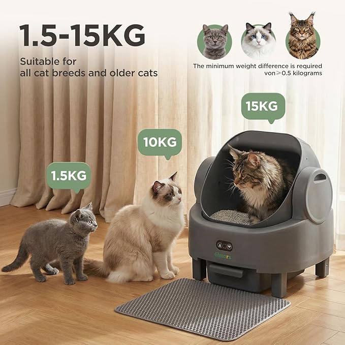 Gimars Open Top Design Self Cleaning Litter Box, Automatic Cat Litter Box for Multiple Cats & Senior Cats, App Control with Safety Sensors, Low Odor, Includes Trash Bags & Litter Mat