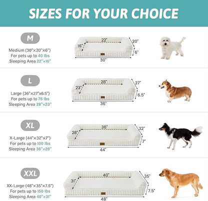 COZY KISS Small Dog Bed, Faux Rabbit Fur Orthopedic Foam Dog Bed with Sides, Removable Washable Cover & Waterproof Lining, Comfortable Pet Couch, Cream (30" L x 20" W x 6" Th)