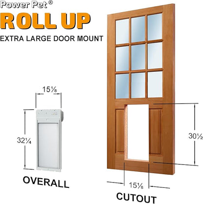 Power Pet Roll Up - Dependable Smart Dog Door, Automatic Pet Collar Operation with or Without App-High Security, Safe, Air Tight and Weatherproof, Space Saving Modern Design (Door Mount, Extra Large)