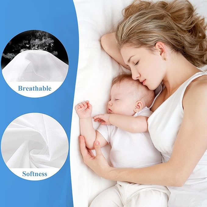 Queen Waterproof Mattress Protector - Noiseless, Breathable, Machine Washable Fitted Mattress Cover with Deep Pocket up to 5”-21”（White）