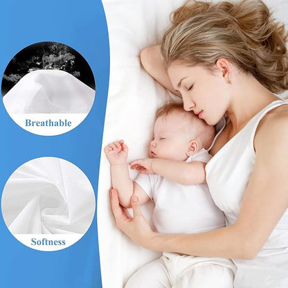Queen Waterproof Mattress Protector - Noiseless, Breathable, Machine Washable Fitted Mattress Cover with Deep Pocket up to 5”-21”（White）
