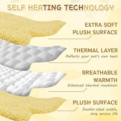 3 Pack Self Warming Pet Bed Leaf Shape Self Heating Cat Dog Mat Washable Thermal Sleeping Pad for Indoor Outdoor Hedgehog, Bunny, Sugar Glider, Rat, Chinchilla(Light Yellow,Large-19 x29)