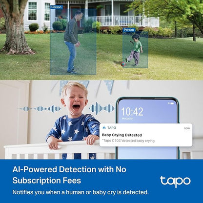 Tapo 2K Indoor/Outdoor Pan/Tilt Wired Security Camera - Baby Monitoring, Person & Baby Cry Detection, 360° Motion Tracking, Color Night Vision, Subscription-Free Local Storage or Optional Cloud, C217